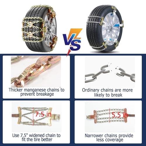 Snow Chains, Tire Chains for Car SUV Pickup Trucks, Adjustable Portable Universal Emergency Anti Skid Snow Car Tire Chains for Tire Width 225-285mm, 6 Pack view 3