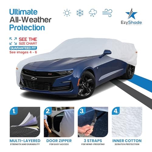 EzyShade 10-Layer Waterproof Sports Car Cover. See Vehicle Size-Chart for Accurate Fit. All Weather Outdoor Covers. Camaro Challenger Firebird GTO Classic Cars Sun Snow Rain. Size C5 (See SizeChart) view 2