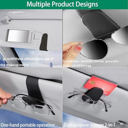 Sunglasses Holder for Car, Leather Eyeglass Clip, Magnetic Ticket Card Clip, Universal Car Sun Visor Storage Multi-Functional Interior Accessory for SUV Pickup Trucks view 5