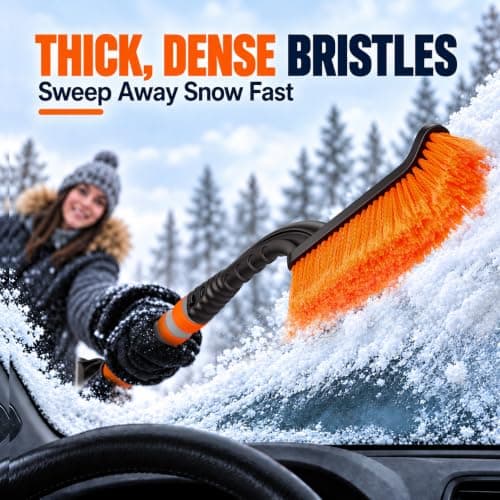26 Inch Detachable Snow Brush with Ice Scraper for Car Windshield, Orange view 3
