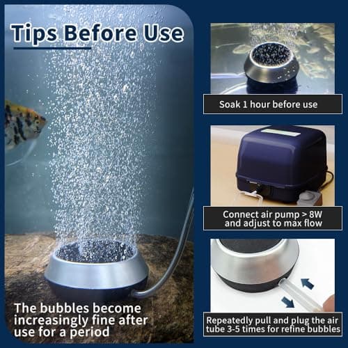 4.7 Inch Aquarium Air Stone Disc Bubble Diffuser Release Tool with 6Ft Air Tube, 2 Pieces Air Stones Oxygen Diffuser for Fish Tank, Ponds & Circulation System, Check Valve Hydroponic Aeration Bubbler view 5