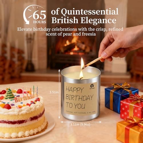 Divilah Birthday Candles Gifts for Women Men, Handmade Soy Scented Candle Aromatherapy Happy Birthday Gift for Mom, Dad, Sister, Teacher, Friends, Daughter Son, English Pear Freesia Candle, 9.9oz view 3
