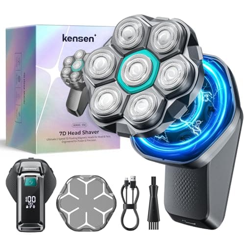 7D Head Shavers for Bald Men - kensen Upgrade 7D Head Shavers, Ergonomic Comfort-Grip Handle with 2 Speed Settings Long Battery Life Bald Razor IPX6 Waterproof Wet/Dry Shaving LED Display — image 1