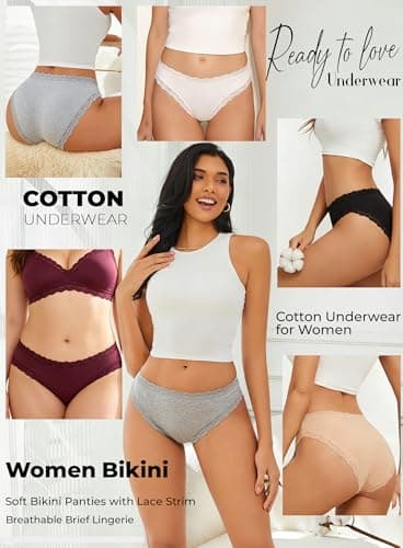 READY TO LOVE Cotton Underwear for Women Sexy Seamless Lace Bikini Panties Soft Breathable Brief Lingerie Multicolor 6 Pack view 6