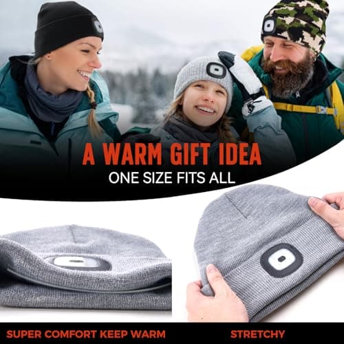SYMNTEM Unisex Beanie Hat with Light, Rechargeable Headlamps Cap, Gifts for Men, Hiking, Camping headlamps, Cool Gadget Birthday Gifts for Men, Women, Dad, Father, Boyfriend, Grey view 6