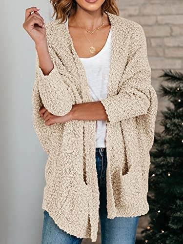 Saodimallsu Womens Chunky Popcorn Cardigan Oversized Cozy Long Sweaters | Trendy Casual,Open Front,Fuzzy Knit,Soft Comfy,Batwing Long Sleeve,Warm Fall Winter,Boyfriend,Daily Wear view 4
