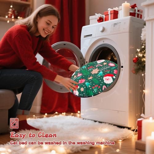 Christmas Tree Cat Tunnel, Soft Cat Tunnels for Indoor Cats with Middle Cushion, Cute Pet Donut Cave Bed Play Toys, Xmas Tree Decorations Protector Gifts view 6