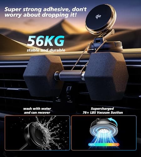 for Qi2 15W MagSafe Car Mount Charger with Cooling Fan, [Rapid Charging Cooler with RGB Lights], 78+LBS Stronger Suction Wireless Magnetic Mount on Vent/Dash/Windshield, for iPhone 17 16 15 14 13 12 view 5