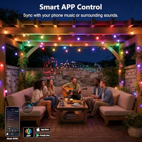 Beizelte Outdoor String Lights, 150FT RGB+IC Outside Light Dimmable Shatterproof LED Bulbs, IP67 Waterproof Chasing Effect Lighting DreamColor Patio Strip Lights for Backyard, Balcony, Outdoor Living view 6