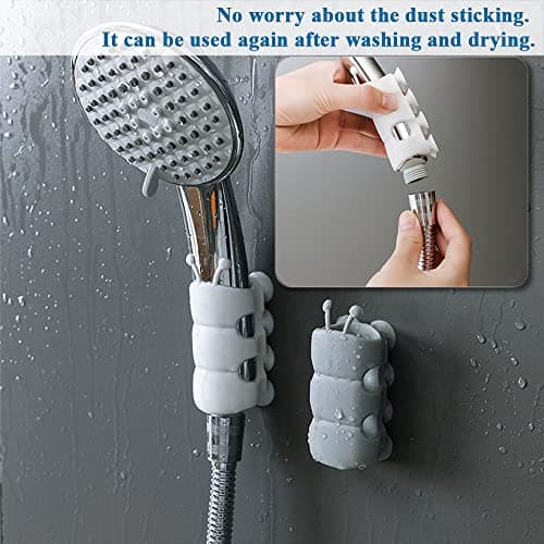 4 Pack Vacuum Suction Cup Shower Head Holders, Junvaia Silicone Strong Suction & Waterproof Showerhead Holder, Bathroom Handheld Shower Holder, Removable Wall Mounted Suction Bracket (2 White, 2 Grey) view 4