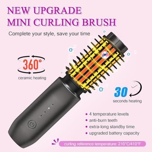 Mini Cordless Curling Iron Brush, Portable Hair Straightening Brush, Cordless Hair Curler Anti-Frizz with Negative Ions, 3-in-1 Crimper Hair Tool, Rechargeable Wave Curling Wand - Night Purple view 4