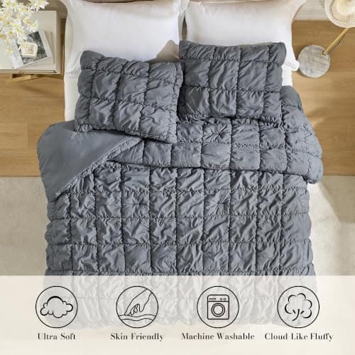 Amélie Home Queen Bubble Comforter Set, Soft, Charcoal Grey, 3-Piece view 4