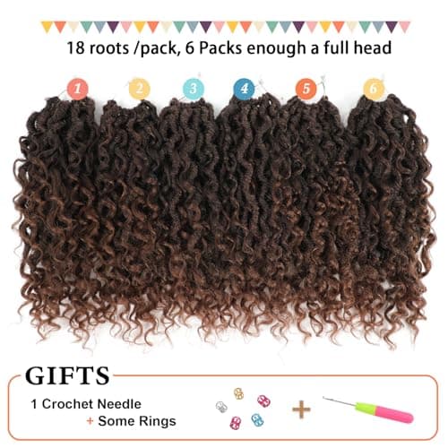 Forevery Goddess Locs Crochet Hair 16 Inch PreLooped Crochet Hair for Black Women 6 Packs Brown Crochet Faux Locs with Curly Ends for Full Head view 5