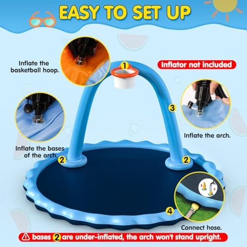 Instraella Splash Pad for Kids and Dog, 110" 2-in-1 Large Sprinkler Mat with Basketball Hoop and Arch for Kids Outdoor Play, Shoot Game for Backyard, Inflatable Water Toys More Fun for Boys and Girls view 6