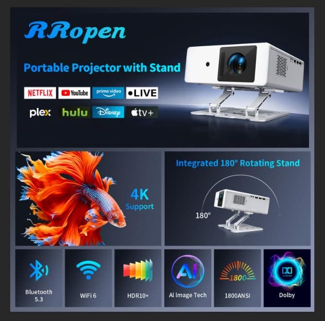 4K Projector with WiFi and Bluetooth view 2