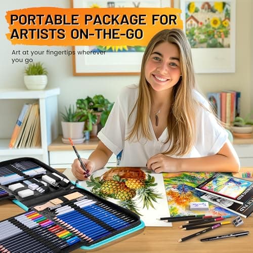 106 PCS Art Supplies Sketching Kit, Pro Drawing Pencils with 3-Color Sketchbook, Coloring Book, Colored Graphite Charcoal Watercolor & Metallic Pencils, Drawing Supplies Gifts for Artists Adults view 2