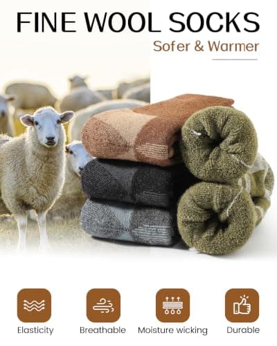 Merino Wool Socks for Men & Women, 4 Pairs Thermal Crew Socks view 3