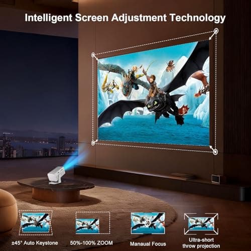 【Built-in APPS & 4K Support &135°Rotation】Mini Projector with WiFi and Bluetooth, 1080P Portable Projector,Auto Keystone,Supports Smartphones/TV Stick/iPad/PS5/Laptop/HDMI/USB view 6