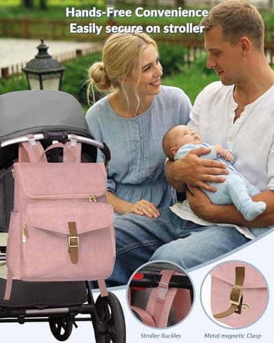 NatuFuse Baby Diaper Bag Backpack, 15 Pockets Newborn Baby Essential Travel bag, Multi Function Water Resistant Tote bag, Balancing Work and Life for Mon and Dad Pink view 4