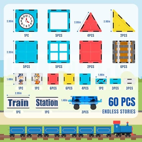 SKTMYY Magnetic Tiles Train Toys, Train Station for Kids Age 4-8 view 2