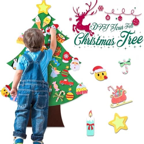TOBEHIGHER Felt Christmas Tree for Toddlers, 41Pcs DIY 3D Wall Xmas Tree view 5