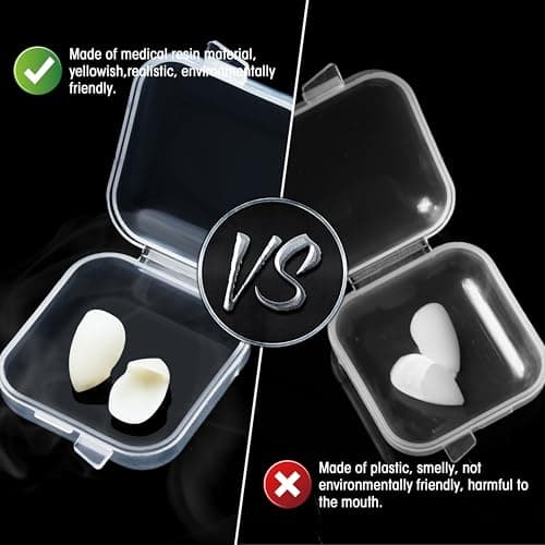 Halloween Realistic Vampire Teeth and Fake Fangs | Vampire Fangs Teeth with Upgraded Reusable Adhesive (13mm, 15mm, 17mm) view 2