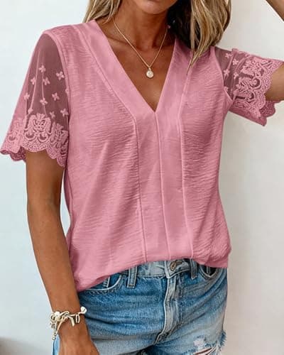 Zenlonr Women Tops Summer 2026 Short Sleeve Shirts Spring Vacation Fashion Dressy Casual Business V Neck Blouses view 4