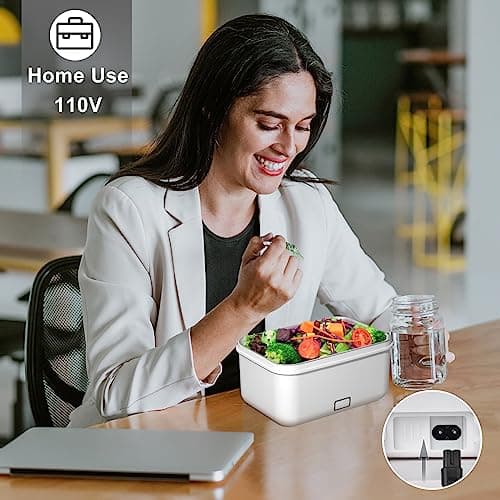 Akhia Electric Lunch Box for Adults,100W/1.8L Heated Lunch Box for Men Work/Car/Truck,Portable Food Warmer Lunch Box Upgraded with Fork Spoon Insulated Carry Bag,12V/24V/110V Valentine's Gift for Men view 2