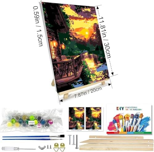 igoodom Framed Paint by Numbers Kit for Adults Beginner, Sunset House Easy Paint by Number Kits on Canvas with Easel, DIY Adults' Paint-by-Number Kits for Gift Home Wall Decor 8x12inch view 5