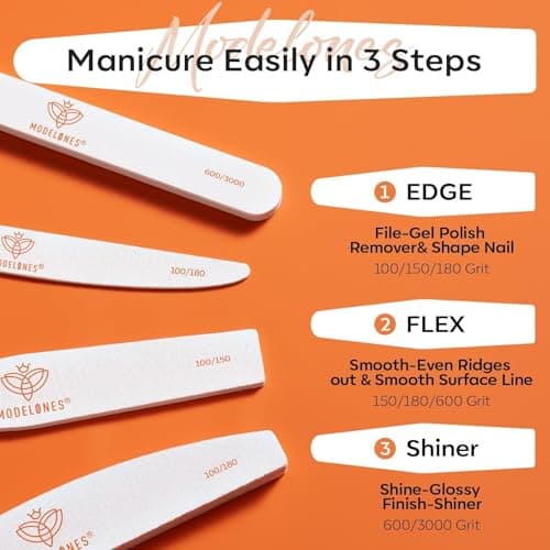 Modelones Nail Files and Nail Buffers Blocks 4 PCS, Double Side Trimed & Shaped Emery Board 100/150/180 Grits 600/3000 Nail Shine Polishing Stick, Reusable Washable Anti-bend Anti-drop Particles White view 2