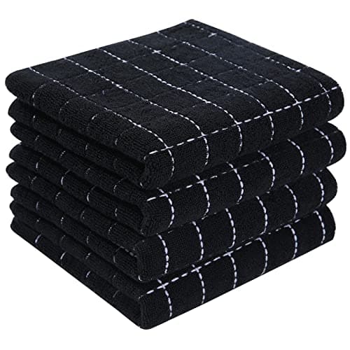 Homaxy 100% Cotton Terry Kitchen Towels(Black, 13 x 28 inches), Checkered Designed, Soft and Super Absorbent Dish Towels, 4 Pack view 1