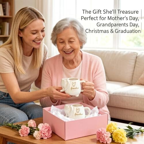 ZAGEVIVIN Elephant Ceramic Tea Mug with Tea Bag Holder, Grandma Design with Heart, White Stoneware Coffee Cup, 15 oz, Microwave and Dishwasher Safe (Grandma) view 3