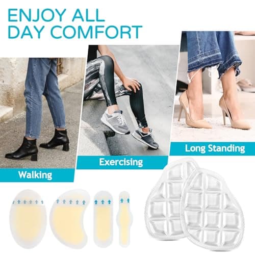 Niifawh Ball of Foot Cushions for Women 2 Pairs | 8ct Gel Blister Bandages for Feet, Blister Cushion for Heel, Toe, No Slip Metatarsal Pads for Reduce Heel, Toe & Foot Pain, Clear view 4