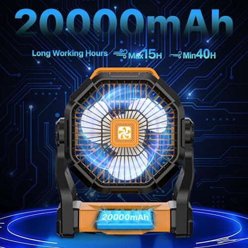 Doviluxe Camping Fan Battery Powered -20000mAh Portable Rechargeable Fans Light, Battery Operated Fan for Camping Hook 4 Speed Quiet Cordless USB Personal Cooling for Desk Home Beach Tent BBQ view 3