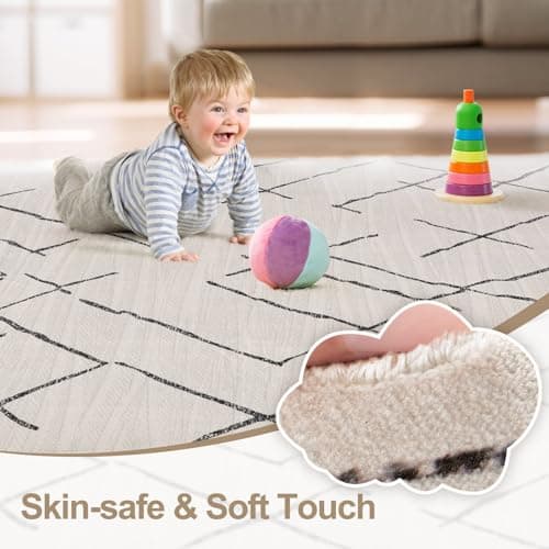 kakania 2x3 Washable Entryway Rug: Non Slip Soft Thin Small Rug, Boho Geometric Modern Decor, Easy Clean Indoor Floor Door Mat for Kitchen Bedroom Kids Dorm - Beige view 5