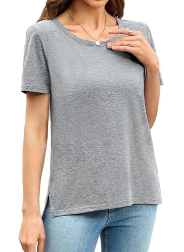 Herou Summer Women Casual Short Sleeve Tops T-Shirts Tees with Side Split — image 1
