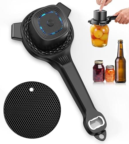 Electric Jar Opener for Seniors with Power-Clamp Technology, 2-in-1 Patent Automatic Jar & Bottle Opener Rechargeable 800mAh Hands-Free Opener with Bonus Anti-Slip Gripper Pad for Beer, Dressing, Jar view 1