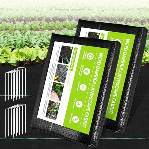 JTSIOV 3x50ft 2 Pack Weed Barrier Fabric, 3.2oz Heavy Duty Durable Woven Geotextile Fabric, High Permeability Ground Cover Mat, Driveway Fabric, Garden Weed Control Cloth with 10 U-Securing Pegs