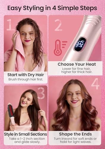 Infrared Thermal Brush 1.65”, 100M Negative Ions 2-in-1 Curling, Straightening & Smoothing Round Brush, 6 Heat Settings with LED Display, Lightweight Quiet, Dual Voltage, Auto Shut-Off, Pink Gift Box view 4