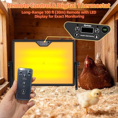 Gyrivav Brooder Plate for Chicks with Remote Control, Double-Sided Chick Heat Plate, Night Light, 4 Timer Modes, LED Light, Adjustable Angle & Temp Display, 180W for Chicks/Ducks/Cats/Dogs (Black) view 4