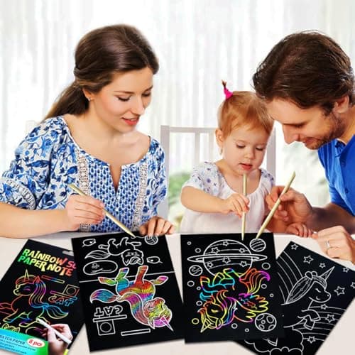 JUNQIU Scratch Art for Kids, Rainbow Scratch Paper Art Set - Unicorn, Arts and Crafts for Girls Boys Ages 4-8, Kid Activity & Christmas Crafts, Stocking Stuffers for Kids view 2