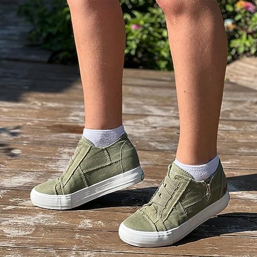 JENN ARDOR Wedge Sneakers for Women Fashion Canvas Shoes Casual Platform Hidden Heel Womens Slip On Sneaker Non Slip Side Zipper view 2
