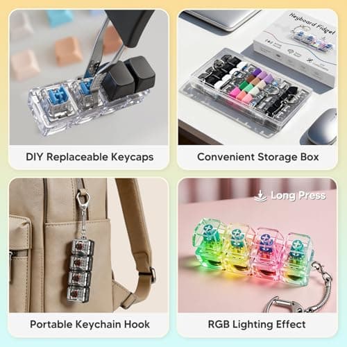 Keyboard Fidget Keychain, DIY RGB Lights Removable Keycaps, Stress Relief for Office Workers, Portable & Ideal Stress-Relief Gift view 4