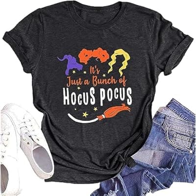 DESFSE It's Just A Bunch of Hocus Pocus T-Shirts for Women Sanderson Sisters Shirt Halloween Movie Graphic Fall Tee Tops