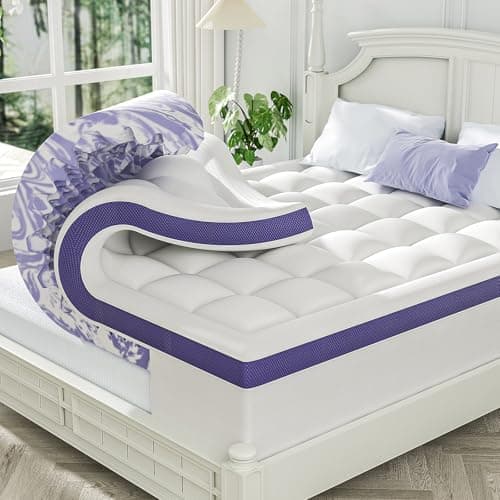 ChiXpace Dual Layer 4 Inch Memory Foam Mattress Topper Queen - 2 Inch Gel Memory Foam and 2 Inch Pillow Top Mattress Pad, 7-Zone Egg Crate Queen Size Mattress Topper (White) view 1