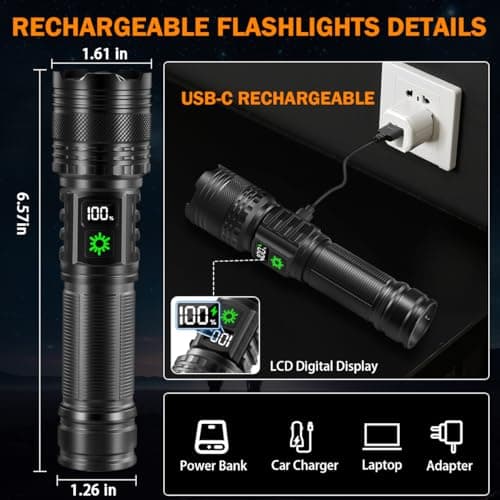 3Pack Large Rechargeable Flashlights High Lumens with LCD Digital Display view 3