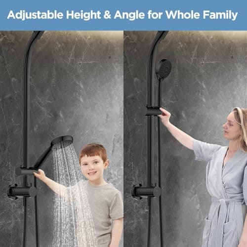 MakeFit Drill-free Dual Shower Head with Handheld Combo Rainfall Shower Head Easy Reach 3-way Diverter Stainless Steel Slide Bar with Height Adjustable Holder Adjustable Rain Showerhead (Black) view 6