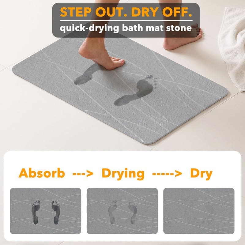 SpaceAid Stone Bath Mat Quick Dry for Bathroom, Gray Line, 23.6" x 15.4" | Diatomaceous Earth Shower Mat, Fast Drying Large Bath Floor Stone, Quick Drying Super Absorbent, Easy to Clean view 2