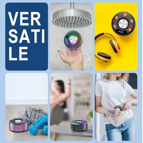 Bluetooth Shower Speaker IP7 Waterproof Portable Speakers HD Sound 24H | with HD sound & suction cup for Home/Party/Outdoor/Beach Durable build, RGB lights, LED time display & mic for shower. view 6