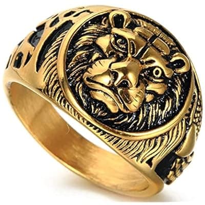 YLWJSP Lion Head Rings Lion Totem Rings Rock Punk Style Gothic Biker Ring Viking Animal Jewelry Gift for Men Boys Hip Hop Rings